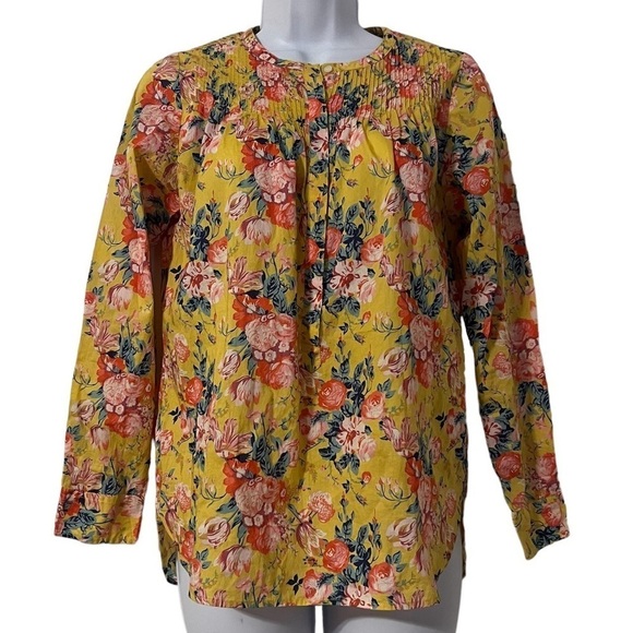 J. Crew Liberty Fabric Magical Bouquet Classic Popover Top in Yellow Floral Sz 0 - Picture 2 of 14
